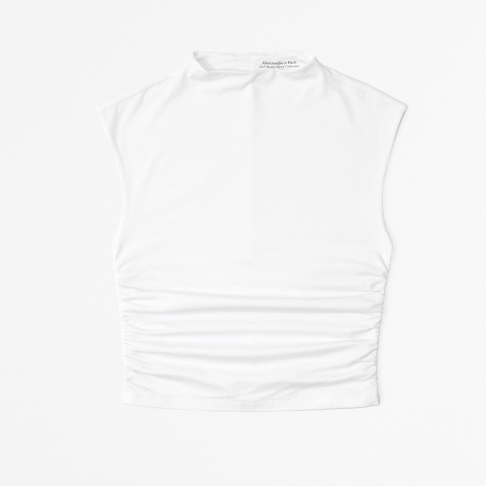Abercrombie & Fitch White Ruched Crop Muscle Tee